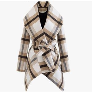Turn Down Collar Earth Tone Check/Black White Grid/Black/Plum Wool Blend Coat